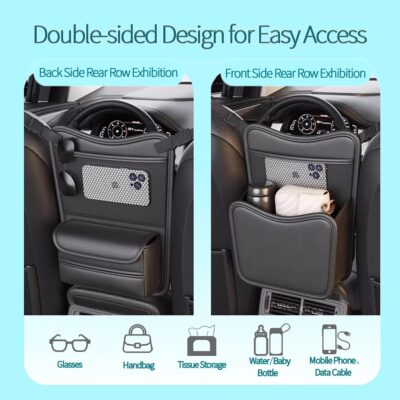 Car Back Seat Organizer with Double-Sided Storage & Tissue Holder - Universal Fit for Sedans, SUVs & Trucks - Durable Car Storage Pocket for Phones, Water Bottles & Essentials - Image 2