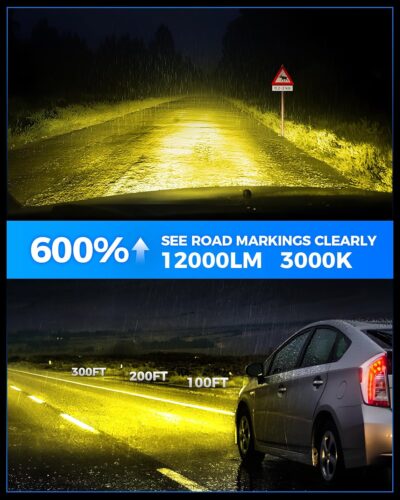 Marsauto H16 H11 H8 LED Fog Light Bulb Yellow, 12,000 Lumens 3500K Amber Yellow Fog Lights Super Bright & Compact H8/H11 LED Bulb, 1:1 Mini Size Plug and Play, Side Marker & Parking Light Combos - Image 2