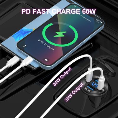 Upgraded 4 Port 12V USB Outlet Aluminum Charger, 78W Dual PD & QC Multiple USB Port for Car, USB C Cigarette Lighter Replacement 12 Volt Socket with Voltmeter Waterproof for Marine Boat Motorcycle RV - Image 4