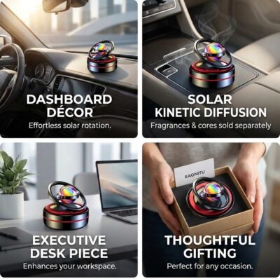 Solar Dashboard Spinner, Sun Powered Kinetic Car Decoration Diffuser, Space Theme Automotive Accessories, Spring Birthday Gift Exchange, Fragrance & Aroma Cores Sold Separately (Solarium Black) - Image 2