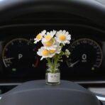 Daisy Flower Car Accessories for Women Interior Aesthetic, 3 Pcs Daisy Cute Car Dashboard Decorations - Image 3