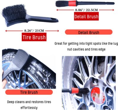 Professional 4 Pack Long Handle Wheel Brush Kit for Cleaning Wheel and Tire- 2X Soft Wheel Cleaning Brush, Detailing Brush and Stiff Tire Brush, Bendable& Durable Wheel Rim Cleaner Brush Set - Image 6
