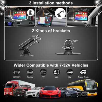 Carplay Screen for Car,7" HD IPS Wireless Portable Car Stereo for Apple Carplay &Android Auto,Car Audio Receivers Touch Screen Car Play with GPS Navigation,BT,Mirror Link,FM,Voice Control-Black - Image 6
