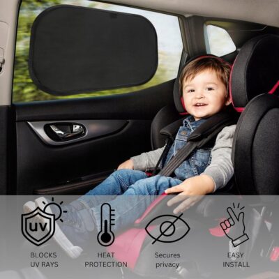 Car Window Shades for Baby 19” x 12” (2 Pack) Cling, Blocks 99.98% UVR, Sun Shade Blocker, Glare Shield Protection, Side Car Window Screens, Mesh Window Shades for Baby, Black - Image 2