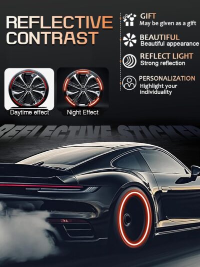 20PCS Car Wheel Reflective Decorative Strip,Night Safety Warning Stickers,Cars,Motorcycles,Bicycles are Applicable, Colorful and Diverse, a Street The Most Beautiful Car (Red) - Image 3