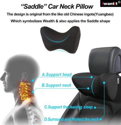iwantit® Car Neck Pillows with Memory Foam, Neck Supporting for Long Time Driving, Adjustable Straps and Comfy Outer Cover(Black,1Package, Large Size) - Image 2