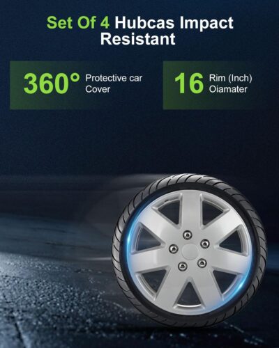 SCITOO 16" Silver Hubcaps Set of 4, fits Cars, Trucks, SUVs, Easy Install, Universal fit, Stylish & Rust-Resistant - Image 3