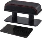 Car Armrest Pad, Adjustable Height Left Elbow Support Anti-Fatigue Car Door Arm Rest Cushion, Leather Central and Side Booster Pad Relieve Driver's Arm Fatigue, Car Accessories (Black & Red)
