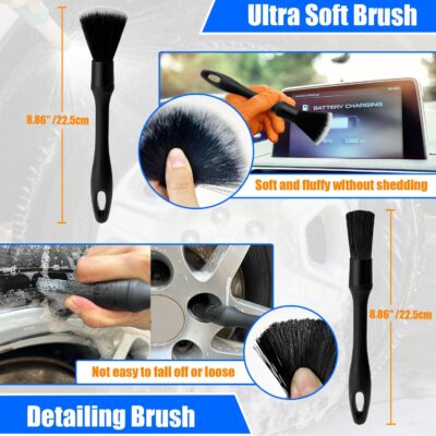 Wheel Brush Kit, Soft Drill Wheel Cleaner Brush, Tire Brush, Detailing Brush, and Detailing Pads, No Scratches Car Wheel Cleaning Kit for Wheels, Tire, Rims, Engines, Exhaust(Blue + White 9 Pk) - Image 6