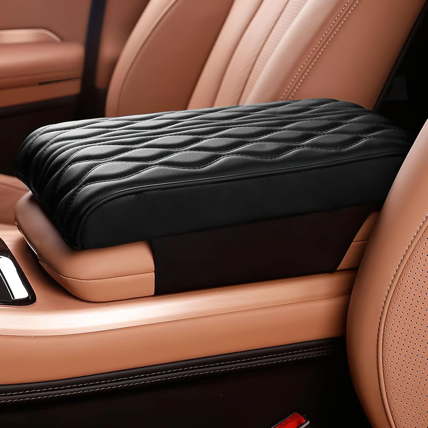71uKRP3q8oL._AC_SL1500_.jpg Car Center Console Heighten Cover, Leather Memory Foam Car Armrest Booster Pads, Leather Car Armrest Cover Protector, Suitable for Most Vehicles, SUVs, Trucks, Cars (Black) - Image 1