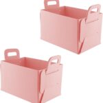 SINGARO Car Trunk Organizer, Foldable Trunk Organizer for SUV, Lightweight Foldable Storage for Sundries, Car Accessories for Women and Men, Travel Essentials, Felt, 2 Pack Pink
