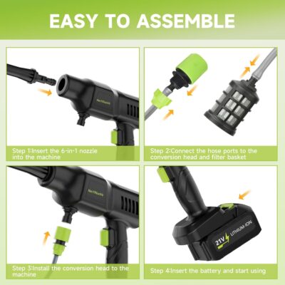 Cordless Pressure Washer 260W,Portable Electric Power Washer with 6-in-1 Nozzle,700PSI High-Pressure Handheld Washer for Car Floor Yard Patio Garden Fence,10×1200mAh Battery,17FT Hose (L) - Image 7