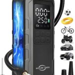 Tire Inflator Portable Air Compressor - 150PSI Cordless Portable Air Pump for Car Tires with Pressure Gauge & LED Lights - 3X Faster Tire Pump for Car, Motorcycle, Balls and Bicycle, Black