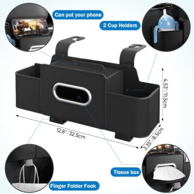 Car Back Seat Organizer with 1 Pack of 80 Tissues, Car Seat Back Tissue Box, and Storage Hook, Multi-Functional Organizer for Phone, Drinks, Handbag, Garbage Bags, Fits Most Car Models - Image 2