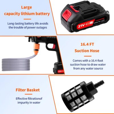 Electric Pressure Washer,Papasbox 1500W Cordless Pressure Washer with 2 * 2.0Ah Battery,Battery Pressure Wash Kit 16FT Hose, Power Cleaner for Patio Floor Fence Deck Indoor - Image 3