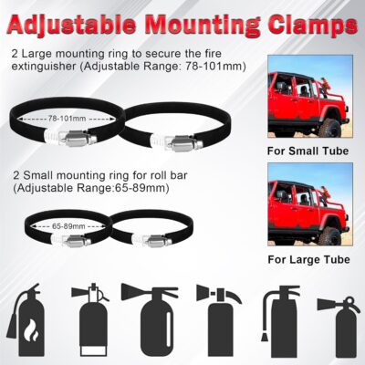 Quick Release Fire Extinguisher Mount Bracket for Jeep Wrangler TJ JK JL JKU Polaris RZR Ranger Cam-Am X3 Universal- Aluminum Adjustable Roll Bar Fire Extinguisher Bracket - Image 3