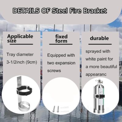 Boat Steel Fire Extinguisher Bracket,304 Stainless Steel Mounting Bracket with Adjustable Straps, Heavy Duty Fire Extinguisher Metal Bracket (Excluding fire extinguishers) (Silver) - Image 3