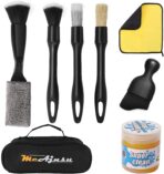 8-Piece Car Interior Detailing Kit - 160g Non-Sticky Gel (128% More Than 70g), Ultra-Soft Detail Brush, Boars Hair Brushes, Dual-Head Vent Brush, Towel & Bag | for Cars, Trucks, SUVs