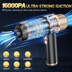 JONYJ Handheld Car Vacuum Cleaner, 16000PA Hand Held Vacuum Portable Cordless, 2 in 1 Air Duster and Vacuum Cleaner with LED Light, Multi-Nozzles, 120W High Power Mini Vacuum for Home, Pet, Office - Image 3