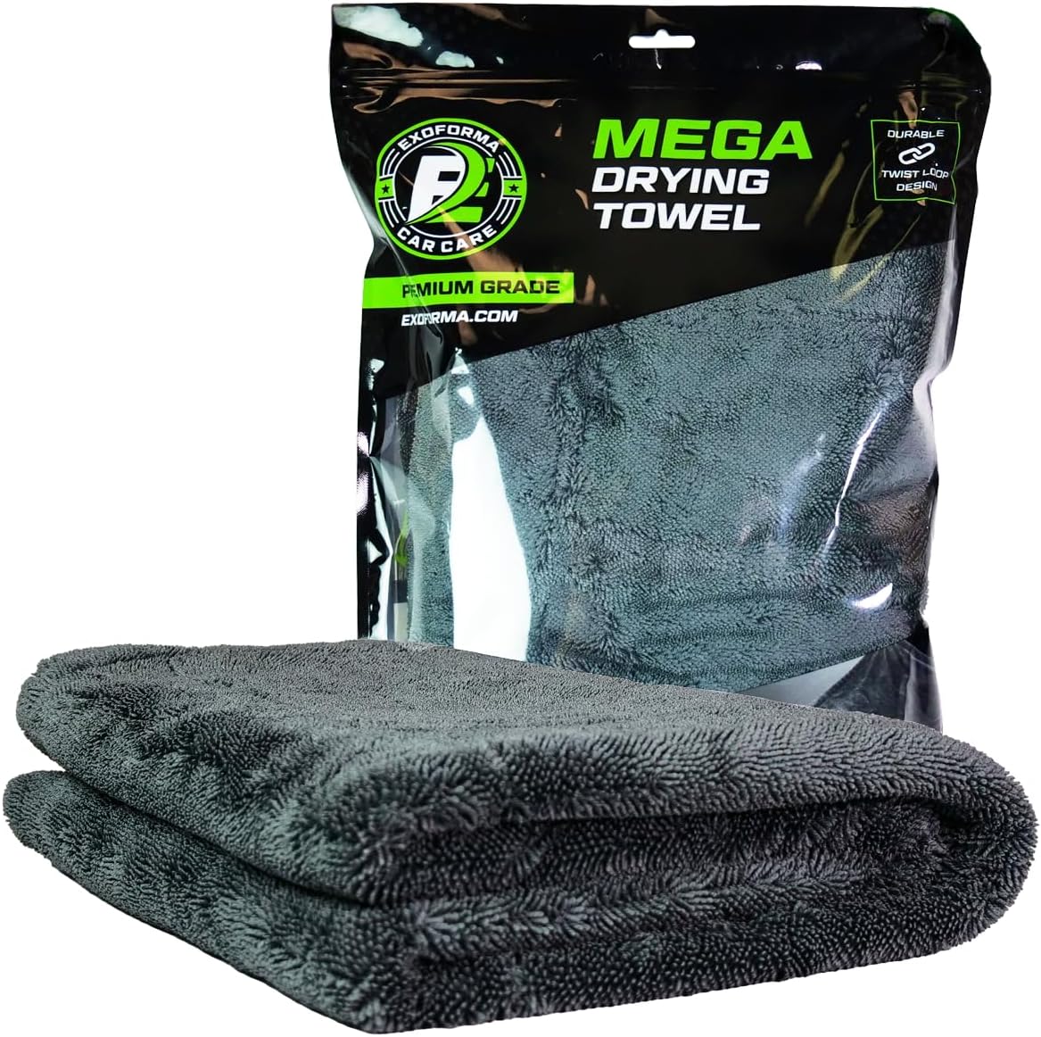 71ufYSSx7RL._AC_SL1200_.jpg ExoForma Mega Car Drying Towel - Holds Up to 9 lbs, No Streaks, Scratches, or Water Spots | 1200 GSM Microfiber Double Twist Pile & Edgeless Design, 1 Quick & Effortless Dry - 24” x 36” - Image 1