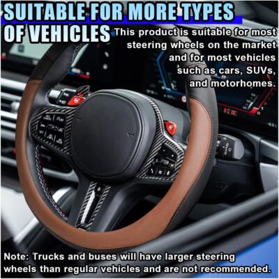 14.5"-15" Car Steering Wheel Cover, Microfiber Leather Breathable Wheel Cover, Anti-Slip Lining Steering Wheel Covers, Car Accessories Interior Decoration for Women Men (Coffee) - Image 5