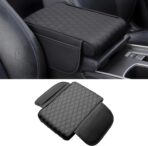 Car Center Console Armrest Pillow with 2 Storage Pockets, Memory Foam Car Armrest Cushion, Leather Car Center Console Cover for Most Vehicle (Black-Upgraded Thickened)