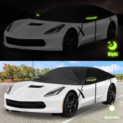 Black Half Car Cover Compatible with 1997-2025 Corvette, Protector Car Body Covers for Windproof Dustproof UV Resistant Protect Your Windshield and Roof - Image 4