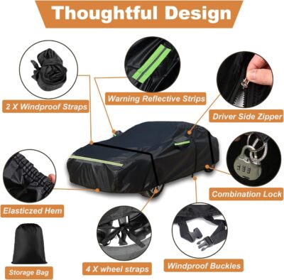 Car Covers for 1960-1980 Volkswagen Beetle Bug Sedan 2-Door, 210T All Weather Protection Custom-fit Beetle Bug Waterproof Car Cover, w/Zipper Door and Cotton Lining, Rainproof, Dustproof and UV Proof - Image 6