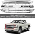 Front Bumper Upper Grille Chrome Grill Fit For 2016 2017 2018 Chevrolet Silverado 1500 Replacement for 84134045,84602489 (Chrome) - Image 2