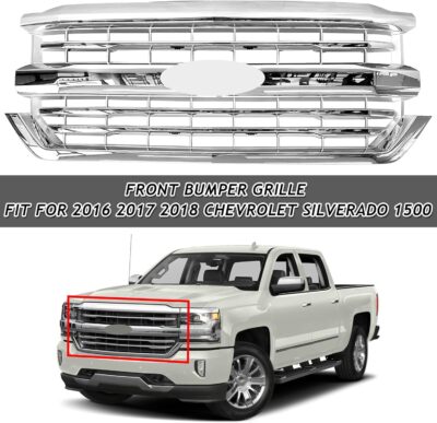 Front Bumper Upper Grille Chrome Grill Fit For 2016 2017 2018 Chevrolet Silverado 1500 Replacement for 84134045,84602489 (Chrome) - Image 2
