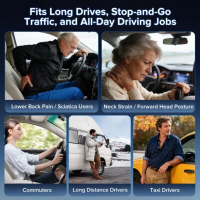 Lumbar Support Pillow for Car with Headrest, Memory Foam Cushion for Back & Neck Support, Muscle Fatigue Relief, Full-Length S-Curve Support for Long Drives, Fits Cars, SUVs, Trucks - Image 2