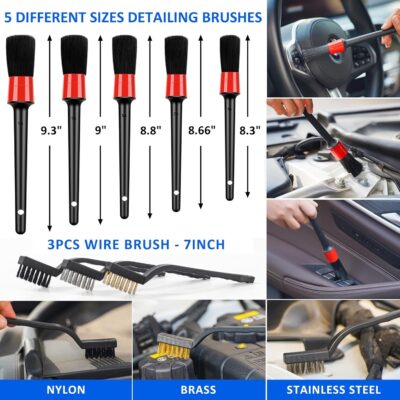 AUTODECO 41Pcs Car Cleaning Wash Kit Interior Detailing Cleaner Kit with High Power Handheld Vacuum, Collapsible Bucket, Windshield Tool, Snow Shovel, Tire Brush, Complete Car Care Tools, Black - Image 5