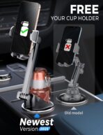 eSamcore Cup Holder Phone Holder, Unobstructed Cup Holder Phone Mount for Your Car Cupholder (2.5"-4") with Flexible C-Shaped Base, 360° Swiveling, 0.8" Deep Clamp Compatible with iPhone 4.7"–7" - Image 2