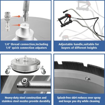 JANZ 24'' Pressure Washer Surface Cleaner with 4 Wheels,Dual Handle,Stainless Steel Housing, 4 Replacement Nozzle Cores and 2 Hose Adapters,Ideal for Driveways, Sidewalks,Patios,Decks Cleaning - Image 4