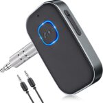 COMSOON Bluetooth Receiver for Car, Noise Cancelling 3.5mm AUX Bluetooth Car Adapter, Wireless Audio Receiver for Home Stereo/Wired Headphones, Hands-Free Call, 16H Battery Life - Dark Gray