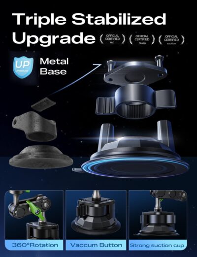 MAGIC JOHN Car Phone Holder, Ultra-Durable Mteal Phone Holders for Your Car, 360° Rotation Cell Phone Car Mount for Windshield, Suction Cup Car Phone Mount for iPhone Samsung All Smartphone - Image 9