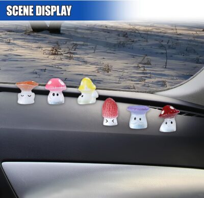 6PCS Luminous Mushrooms Car Dashboard Decorations, Mini Resin Automotive Rear View Mirror Decoration Accessories, Cute Fun Interior Ornament for Vehicle, Home, Office (Mushroom) - Image 4