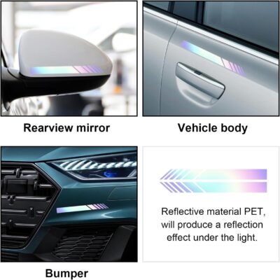 Augeny 2 PCS Car Rear View Mirror Stickers, Waterproof Vinyl Auto Side Rearview Mirror Stripes, Universal Reflective Anti-Collision Striped Warning Decal for Most Vehicles (Colorful) - Image 4