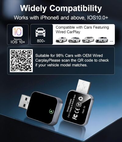 2026 Wireless CarPlay Adapter for iPhone - No Audio Lag, 5s Auto-Connect- Convert Factory Wired to Wireless CarPlay - Bluetooth 5.3 & 5GHz Wi-Fi - Plug & Play (Includes USB A/C) - Image 4