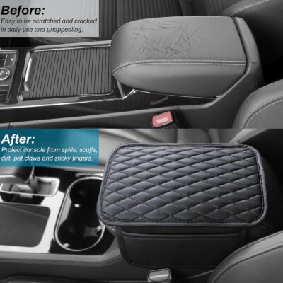 Ouzorp Car Center Console Cover, Upgraded Microfiber Leather Car Arm Rest Cover with 2 Storage Bags, Universal Armrest Cover for Car Storage Box Car Interior Accessories Protector for Most Vehicle - Image 4