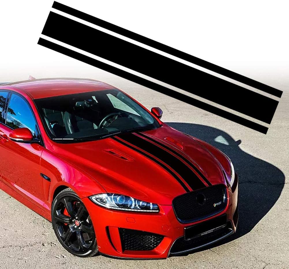 71vFUSkAiVL._AC_SL1001_.jpg 49"x 8.7" Car Hood Sticker Auto Racing Stripes Body Side Decal Hood Stripe Decal Vinyl Modified Decoration Accessories for Vehicles (A Black) - Image 1