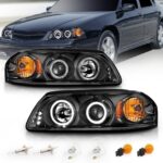 AmeriLite Projector Replacement Headlights LED Halo Black For Chevy Impala - Passenger and Driver Side