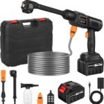 Portable Cordless Pressure Washer, 600 PSI 3.0Ah Rechargeable Battery Powered Pressure Washer, 6-in-1 Nozzle with Standard Nozzle for Car Floor Wall Fence Cleaning, Pet Cleaning