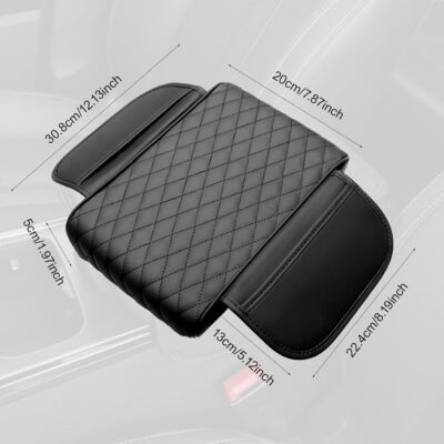 Car Center Console Armrest Pillow with 2 Storage Pockets, Memory Foam Car Armrest Cushion, Leather Car Center Console Cover for Most Vehicle (Black-Upgraded Thickened) - Image 3