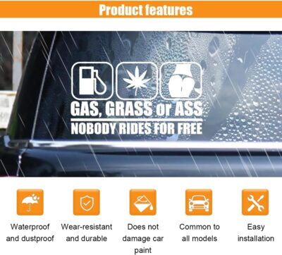 Gas Grass or Ass Stickers for Cars, Nobody Rides for Free Car Vinyl Decal Sticker, Funny Wall Sticker, Car Bumper Decoration Accessories for Car Trucks SUV Window Wall Laptop - Image 2