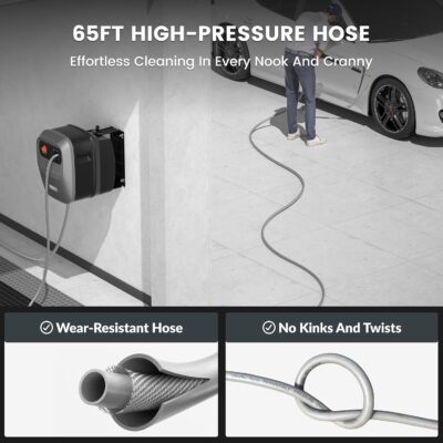 Giraffe Tools Grandfalls Retractable Pressure Washer G20, 2500 PSI 2.2 GPM, 180° Wall Mounted Power Washer, Auto-Retract with 65ft Pressure Hoses, 5 Nozzles for Floor/Cars/Fences/Patios, Dark Silver - Image 5