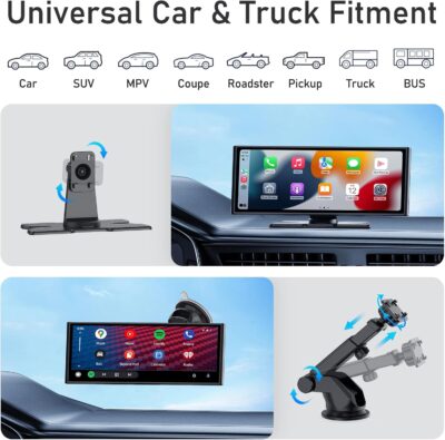 10.26 Inch Carplay Screen for Car, Compatible with Apple CarPlay & Android Auto, 4K Dash Cam & HD Backup Camera, Bluetooth, Navigation, Mirror Link, Voice Control, Carplay Tablet for Cars/Trucks - Image 7