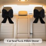2 Pack Bow Car Headrest Pillows Plush Car Neck Pillows for Travel Driving Office Chair Head Support Cushions, Also Cute Car Decor Accessories (Black) - Image 4