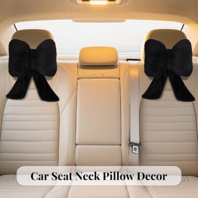 2 Pack Bow Car Headrest Pillows Plush Car Neck Pillows for Travel Driving Office Chair Head Support Cushions, Also Cute Car Decor Accessories (Black) - Image 4