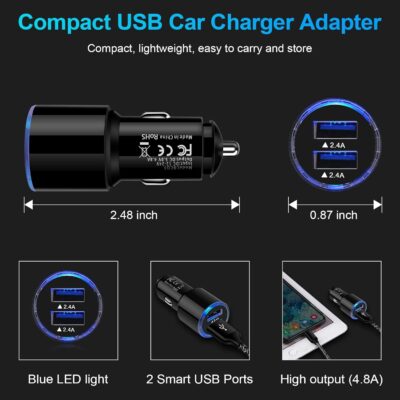 USB Car Charger, 2Pack 4.8A Fast Charging Dual Port USB Cigarette Lighter Adapter for iPhone 15 14 13 12 11 Pro Max SE XR X 8 7 6, iPad, Samsung Galaxy S23 S22 S21 S20 S10 S9 S8 S7 A51,Android,Kindle - Image 5